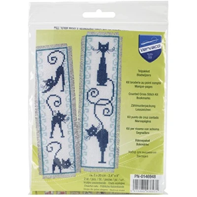 Immagine di Vervaco Kit Punto Croce contato: segnalibro: Gatti allegri (Set da 2), Cotone, Multicolore, 2.5&quot; by 8&quot;