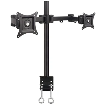 Immagine di Techly 301740 Supporto da Scrivania per 2 Monitor 13 27&quot; Diametro 48 mm ad Altezza Regolabile con Morsetto a C Nero