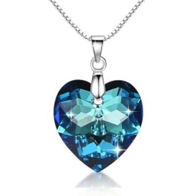 Immagine di Crystalline Azuria Donna 925 Argento Amore Cuore Cristalli Blu Collana con Ciondolo 40 cm
