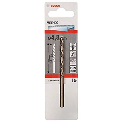 Immagine di Bosch Accessories 2608585850 HSS Punta a spirale per metallo 4.8 mm Lunghezza totale 86 Cobalto DIN 338 Alberino cilindrico 1 pz.
