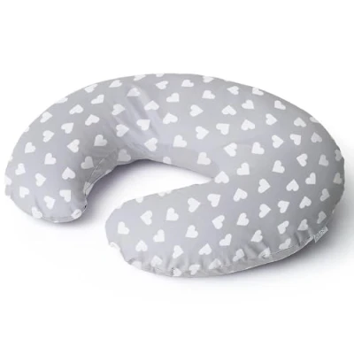 Immagine di Niimo Cuscino allattamento Neonato + Federa 100% Cotone Sfoderabile e Lavabile con Zip a Scomparsa Facilita L&#039;allattamento al seno o il Biberon (Grigio Cuori Bianchi)