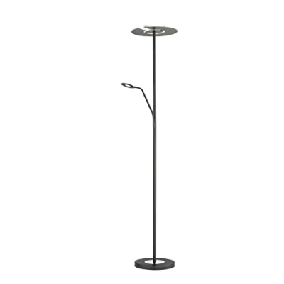Immagine di Fischer &amp; Honsel lampada a stelo Dent, 2 luci, da terra con faretto soffitto e braccio di lettura, regolabile separatamente dimmer pulsante, metallo vetro copertura, nero opaco