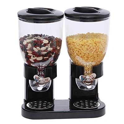 Immagine di OHMG Dispenser di cereali,3.5L*2 Distributore corn flakes,Dispenser caramelle,Porta cereali da colazione,Contenitore colazione,Doppio,Frutta secca, Pasta e caramelle (nero)