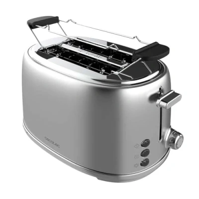 Immagine di Cecotec Toast&amp;Taste 1000 Retro Double Inox Tostapane Verticale, 2 Fette, 980 W, Slot larghe da 3,8 cm e Corte, Acciaio inossidabile, Aste superiori, Potenza regolabile, Vassoio Raccolte