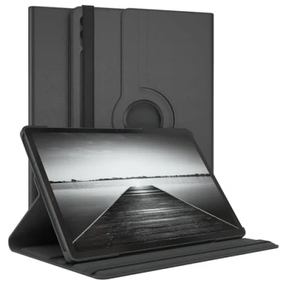 Immagine di EAZY Case Custodia per tablet Samsung Galaxy Tab S9 FE Plus Cover protettiva 12,4 pollici Smart Rotation stare in piedi 360 girevole con funzione di supporto, similpelle Nero