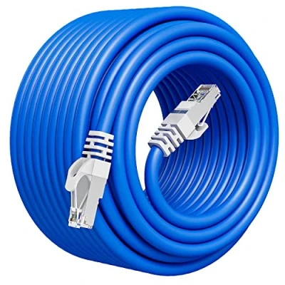 Immagine di Cavo Ethernet 50 metri, Cat 6 LAN 50m Alta Velocità di Rete Esterno Interno Impermeabile, FTP Schermato Internet Lungo RJ45 Gigabit Anti jamming Patch Blu per Router