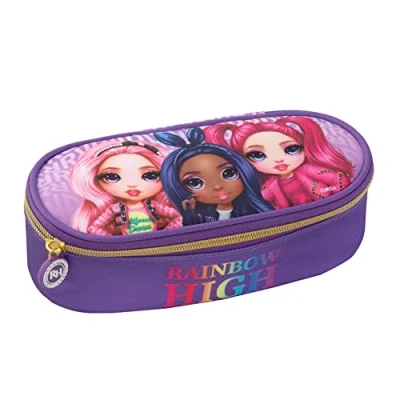 Immagine di RAINBOW HIGH Astuccio Scuola Ovale Organizzato, con Divisori Interni e Passanti Elastici Porta Cancelleria Portapenne Bambino Ideale per Medie Elementari