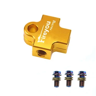 Immagine di Adattatore per tubo flessibile del freno AVT idraulico motocicletta a 3 vie Collegamento T di accoppiamento M10 Banjo Oil Link (Oro)