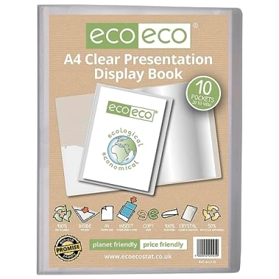 Immagine di eco Eco125 Raccoglitore per presentazioni, formato A4, 50% riciclato, 10 tasche, trasparente, con buste in plastica