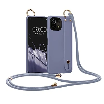 Immagine di kwmobile Cover a Tracolla Compatibile con Xiaomi 11 Lite (5G) NE/Mi Back Case in Silicone Lavanda Opaco Custodia Cordino e Passante Cinta