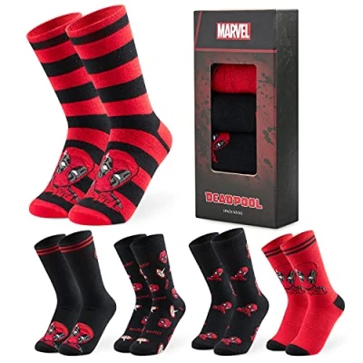 Immagine di Marvel Calzini Uomo 5 Paia Calze Supereroi Avengers Lunghe in Cotone Elasticizzato Taglia Unica Idea Regalo Gadget (Nero/Rosso, 39 44 EU)