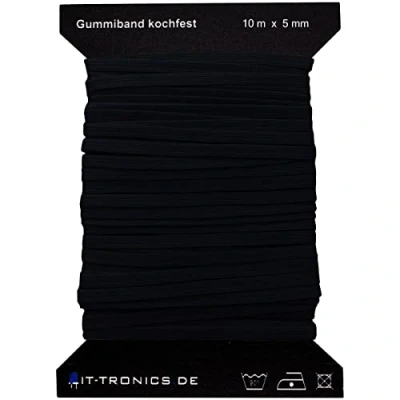Immagine di Lumonic Elastico piatto 10m x 5mm nero laccio in gomma antibollore, ad esempio per maschere, paradenti, cucito e artigianato articoli da cantiere