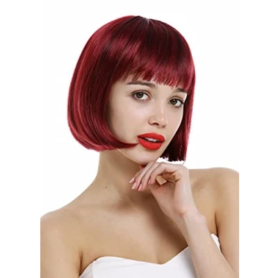 Immagine di WIG ME UP VK 4 872 888 Parrucca Donna Corta Bob Classico Frangetta dritta Liscia Rosso granata Mèches