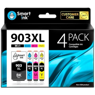 Immagine di Smart Ink Compatibile Cartuccia d&#039;inchiostro In sostituzione di HP 903 XL 903XL (BK &amp; /C/M/Y 4 Combo Pack) con tecnologia chip avanzata per la ricarica delle OfficeJet 6950 6960 6970
