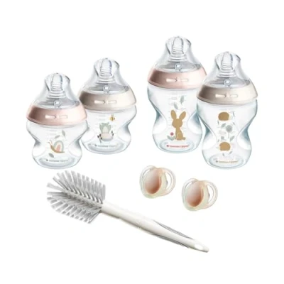 Immagine di Tommee Tippee Kit di Biberon Closer to Nature per Neonati, Tettarella Simile al Seno a Flusso Lento con Valvola Anticolica, Dimensioni Misti, Rosa