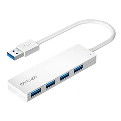 Immagine di BYEASY Hub USB 3.0 a 4 porte Ultra Slim Splitter portatile per iMac Pro, MacBook Air, Mac Mini/Pro, Surface Notebook PC, laptop, Flash Drive e Mobile HDD (bianco)