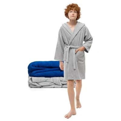 Immagine di Twinzen Accappatoio Bambino Adolescenti con Cappuccio, 100% Cotone OekoTex, Ragazzo Ragazza 15 16 Anni Grigio Tessuto Spugna da Bagno Ultra Morbido e Assorbente
