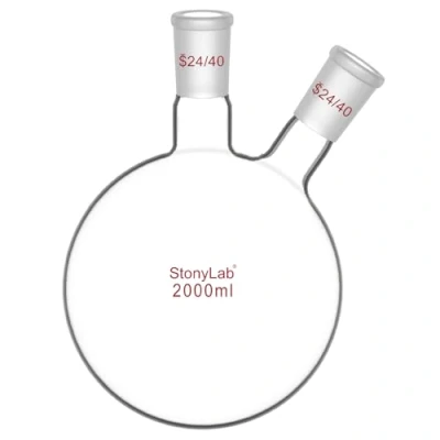 Immagine di stonylab Borosilicato Vetro 2 Collo Fondo Rotondo Pallone RBF, con 24/40 Centrale e lato Standard Coniche Esterno Misto Giunto, Neck Round Bottom Flask 2000ml