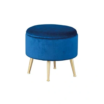 Immagine di Inter Link Sgabello Pouf contenitore rotondo in velluto blu Struttura metallo laccato oro Willandra