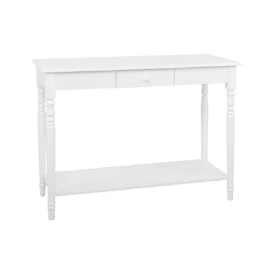 Immagine di Beliani Consolle Piano MDF Bianco con Gambe in Legno di Pino Un Cassetto