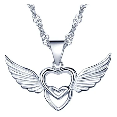 Immagine di Yumilok, collana in argento Sterling 925 con ciondolo a forma di cuori intrecciati ali d’angelo, per donne e ragazze argento, colore: cod. Y30106 S