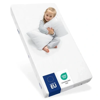 Immagine di Materasso 70x140 Lettino certificato EN 16890+A1, OEKO Tex e Made in EU Culla con Due Lati Estate Inverno di 11cm Spessore Densità 25kg/m3