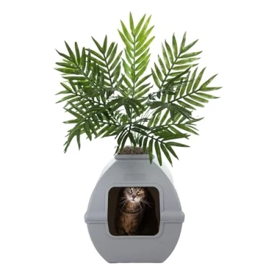 Immagine di Good Pet Stuff, The Courtyard lettiera nascosta, per piante artificiali e quadrata chiusa, ventilata filtro antiodore, facile da pulire, grigio pietra