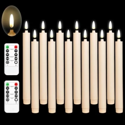 Immagine di Da by candele LED, Nuove 3D per a batteria, batteria LED senza fiamma H 26 cm con funzione timer/candele remote (luce bianca calda) set di 12