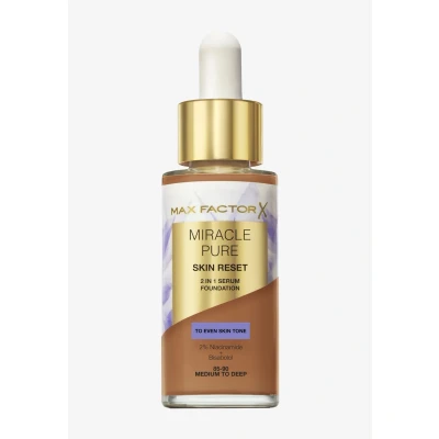 Immagine di Max Factor Miracle Pure 2in1 Skin Reset Serum Foundation, 85 90, Medium to Deep, Formula vegan, uniforma l’incarnato, copertura media, finish matte satinato, Niacinamide e Bisabololo, 30 ml
