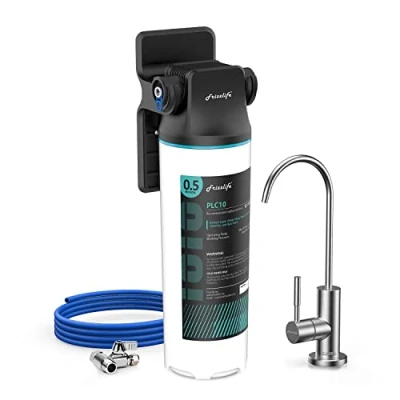 Immagine di Frizzlife SW10F filtro per acqua sotto il lavello con rubinetto in nichel spazzolato, certificato NSF/ANSI 53&amp;42, riduce al 99,99% piombo, cloro, cattivo gusto e odore, 8K galloni, 0,5 micron.