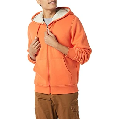Immagine di Amazon Essentials Felpa con Cappuccio e Cerniera Integrale in Pile Foderata Sherpa Uomo, Arancione, M