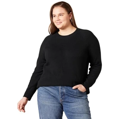 Immagine di Amazon Essentials Maglione Girocollo Morbido A Maniche Lunghe Dalla Vestibilità Classica (Taglie Forti Disponibili) Donna, Nero, XL Plus
