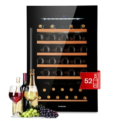 Immagine di Klarstein Cantinetta Vino Refrigerata a Zona Singola per Interno/Esterni, Frigo Bar, Cantina con Vetrina, Mini Protezione UV, Frigorifero Piccolo Touch Control 5 22C, 137L 52 Bottiglie