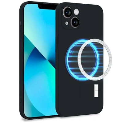 Immagine di MyGadget Cover [ MagSafe ] per Apple iPhone 13 Custodia in Silicone Morbido a Doppio Strato Case con Protezione Fotocamera &amp; Fodera Interna Antigraffio Nero