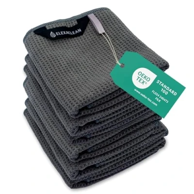 Immagine di ELEXACLEAN Set di 6 strofinacci da cucina, 68 x 42 cm, antracite, in morbida microfibra, asciugamani rilievo per la cucina