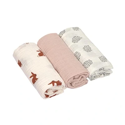 Immagine di LÄSSIG Coperta Puck per neonati Panno di garza Set 3 pezzi in cotone 60 x cm/Swaddle &amp; Burp Blanket M Little Forest Rabbit