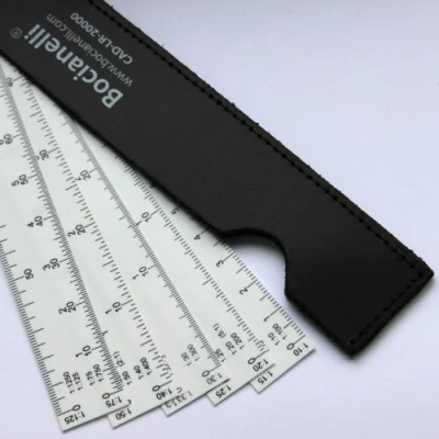 Immagine di 15 cm Scalimetro in Plastica Righello a Ventaglio Professionale Scala 1:10 / 1:100, 1:15 150, 1:20 1:200, 1:25 1:250, 1:30 1:300, 1:33, 1:40 1:400, 1:50 1:500, 1:75 1:750, 1:125 1:1250 Disegno Tecnico Architettura Ingegneria