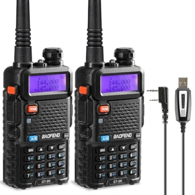 Immagine di BAOFENG GT 5R Walkie Talkie, Radio Dual Band per 144 146/430 440 MHz, Lungo Raggio con 128 Canali, Batteria da 1800 mAh, Cuffie, Cavo di Programmazione il Campeggio, Supportato Chirp, 2 PZ