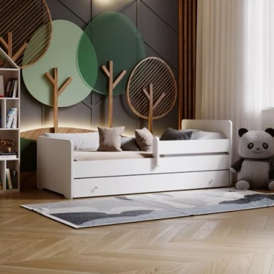 Immagine di KOBI letto per bambini Max con cassetto, materasso, struttura una ragazza e un ragazzo la cameretta dei (160x80)