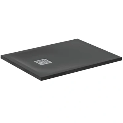 Immagine di Ideal Standard Ultra Flat S+, Piatto doccia rettangolare ultrasottile in resina effetto pietra, 90x70cm, Solid, Scarico lato corto, Nero