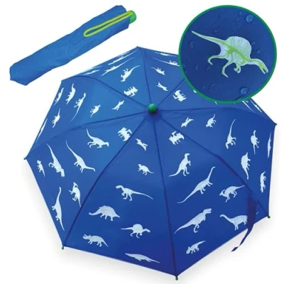 Immagine di HECKBO ombrello a sirena magico per bambini cambia colore quando piove pieghevole bambine: sta in ogni zaino di scuola con strisce riflettenti
