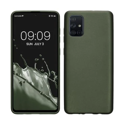 Immagine di kwmobile Custodia Compatibile con Samsung Galaxy A71 Cover Back Case Morbida Protezione in Silicone TPU Effetto Metallizzato verde metallico