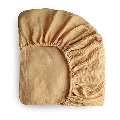 Immagine di Lenzuolo con Angoli per culla Mushie in mussola extra morbida Traspirante Materiale: 100% cotone completamente elastici Prelavato 60x20x120 cm (Fall Yellow)