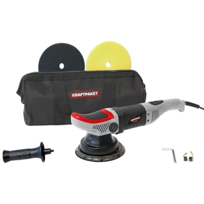 Immagine di Dino KRAFTPAKET 640247 Lucidatrice eccentrica, 8 mm 710 W, con Rotazione a Punta, Set Spugna per lucidatura da 125 mm, Auto, Barca, Colore: Grigio
