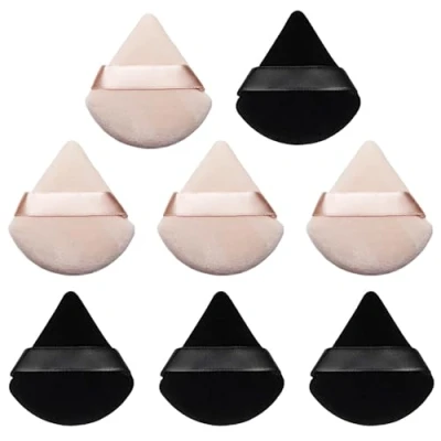 Immagine di AQSQWQ Confezione da 8 Puff Triangolo,Piumini Cipria Triangolo Spugna Trucco per Viso,per Sciolta Fard Fondotinta Strumenti il Wet And Dry (Nero e Nudo)