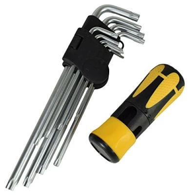 Immagine di 9pc Security Star Torx Tamper chiavi maniglia T10 T50 L Type Bit Set