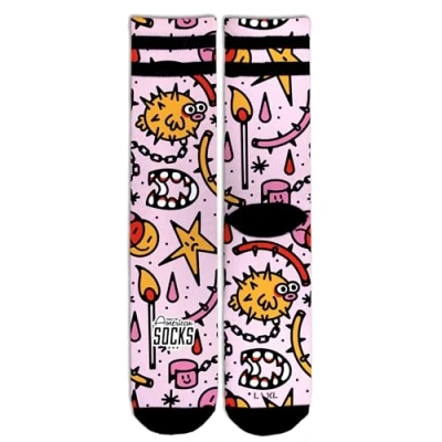 Immagine di American Socks Calze A Mezza Gamba Modello Blowfish Altezza Media Alta Taglia S/M Assorbimento Umidità Originali, Blowfish, L XL Alto