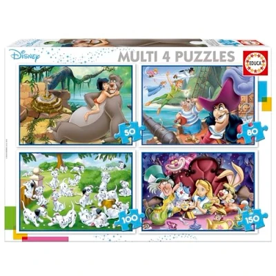 Immagine di Educa Multi 4 puzzle Disney Classics. Set di per bambini progressivi da 50 a 150 pezzi. Misura una volta montato: 34 x 24 cm. Raccomandato 5 6 7 8 anni (18105)