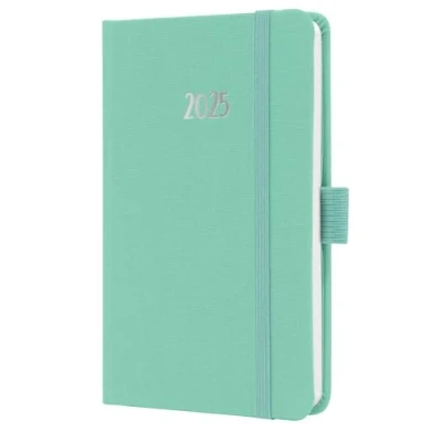 Immagine di SIGEL J5408 Agenda settimanale Jolie 2025, certificazione FSC, 2 pagine = 1 settimana, copertina rigida con superficie in materiale tessile, circa A6, verde menta, 174