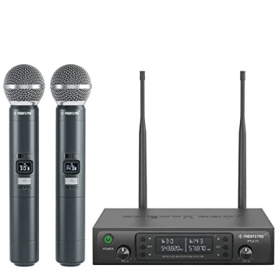Immagine di Phenyx Pro microfono wireless, doppio karaoke, 2x100 canali UHF regolabili microfoni wireless professionali, scansione automatica, portata di 328 piedi, per canto, chiesa (PTU 71A)